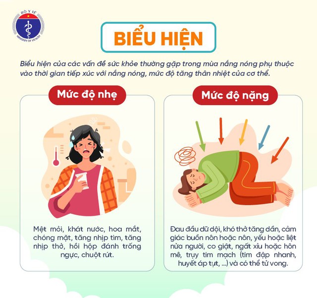 [Infographic] - Dấu hiệu say nắng, say nóng hoặc đột quỵ do nóng, cách xử trí và phòng ngừa