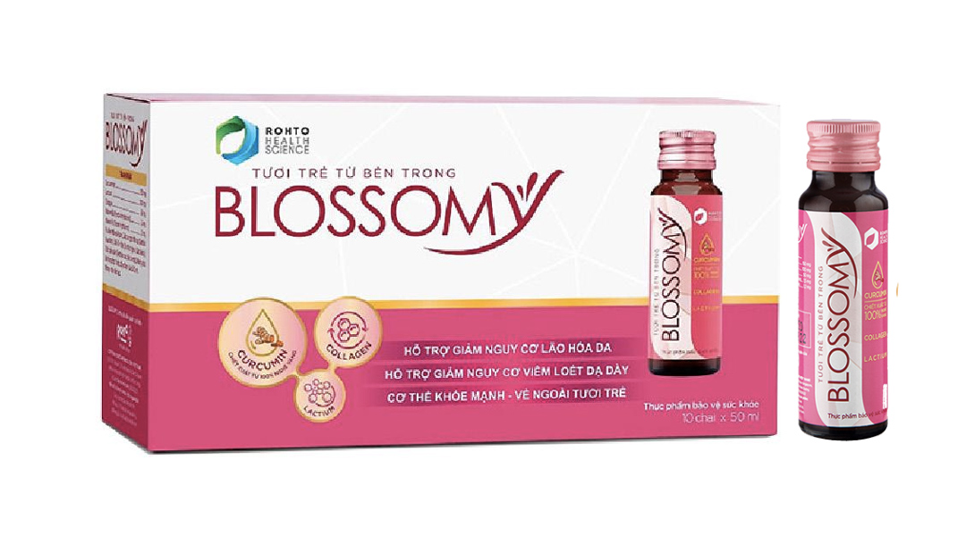 Nước uống Rohto Blossomy làm đẹp da, hỗ trợ trị viêm dạ dày hộp 10 chai x 50ml