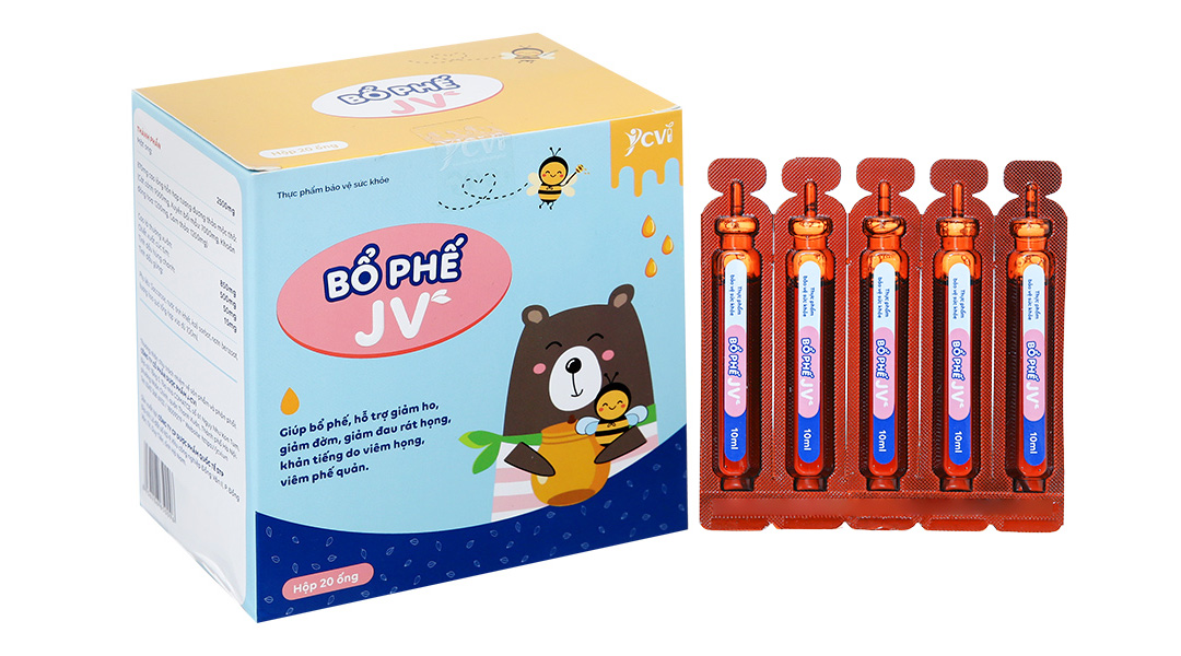 Siro Bổ phế JV giúp giảm ho, đau rát họng hộp 20 ống x 10ml