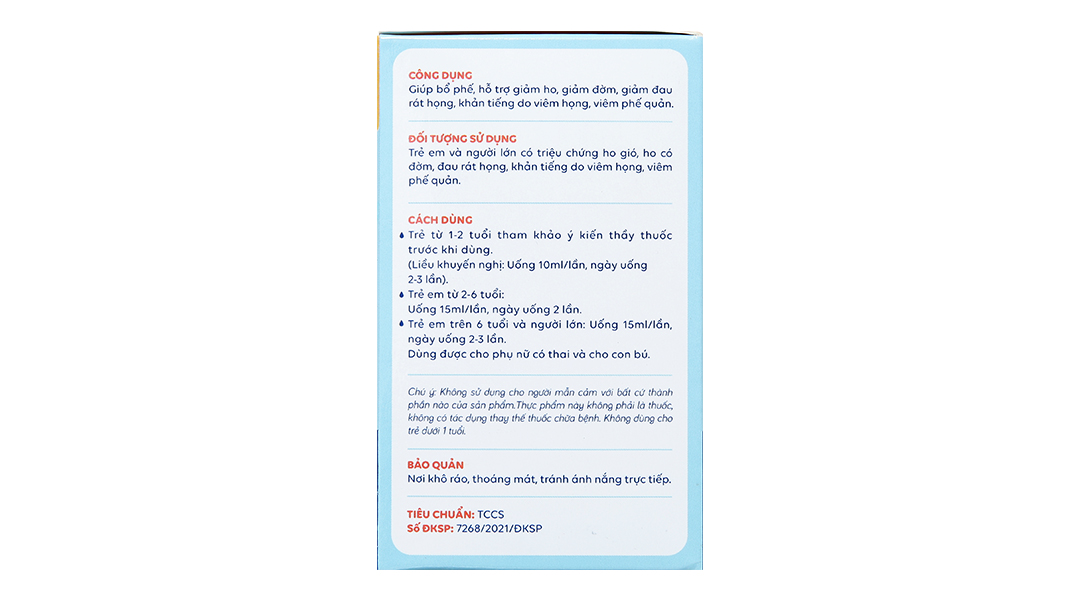 Siro Bổ phế JV giúp giảm ho, đau rát họng hộp 20 ống x 10ml