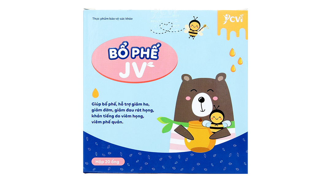 Siro Bổ phế JV giúp giảm ho, đau rát họng hộp 20 ống x 10ml