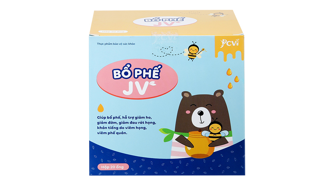 Siro Bổ phế JV giúp giảm ho, đau rát họng hộp 20 ống x 10ml
