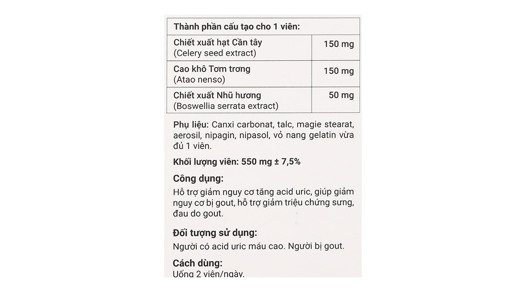 Baigout cải thiện sưng, đau khớp do gout hộp 20 viên
